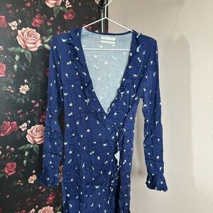 Urban Outfitters Navy Floral Long Sleeve Dress